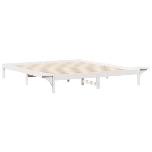 Легло с нощни шкафчета Бяло 200 x 220 cm Солидно борово дърво