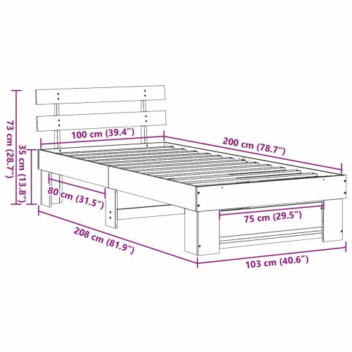 Рамка за легло с таблото Бяло 100 x 200 cm Солидно борово дърво