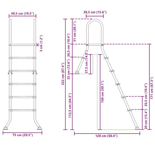 Стълба за частично вкопан басейн 222 x 128 см 5-стъпало