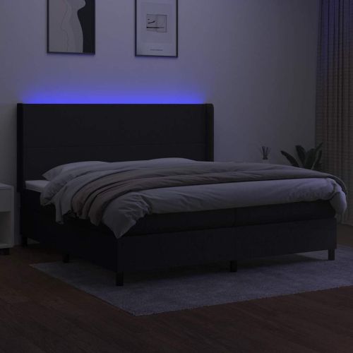 Боксспринг легло с матрак и LED, черна, 200x200 см, плат