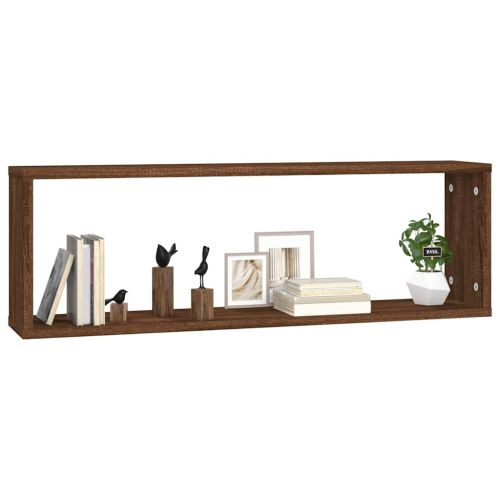 Стенни рафтове, 2 бр, кафяв дъб, 80x15x26,5 см, инженерно дърво