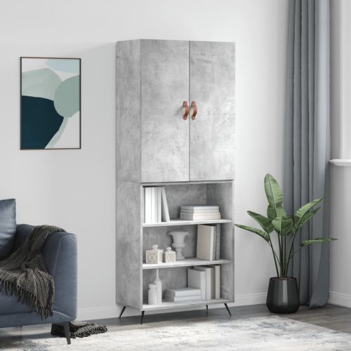 Висок шкаф, бетонно сив, 69,5x34x180 см, инженерно дърво