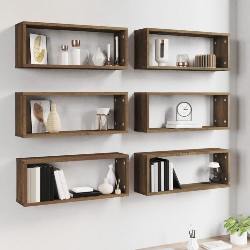 Стенни рафтове, 6 бр, Кафяв дъб, 60x15x23 см, инженерно дърво