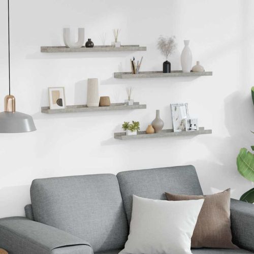 Стенни рафтове, 4 бр, бетонно сиви, 60x9x3 см