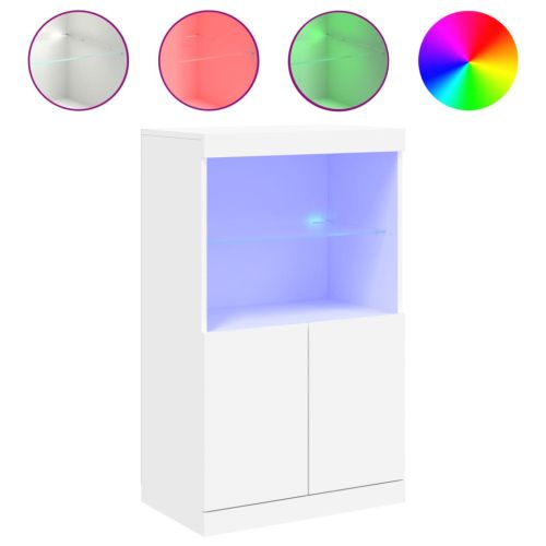 Сайдборд с LED светлини, бял, 60,5x37x100 см