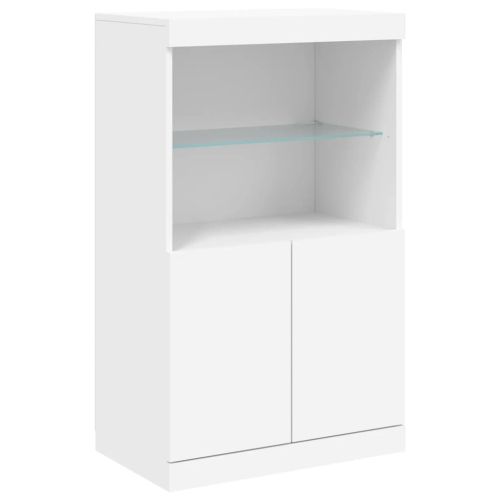 Сайдборд с LED светлини, бял, 60,5x37x100 см