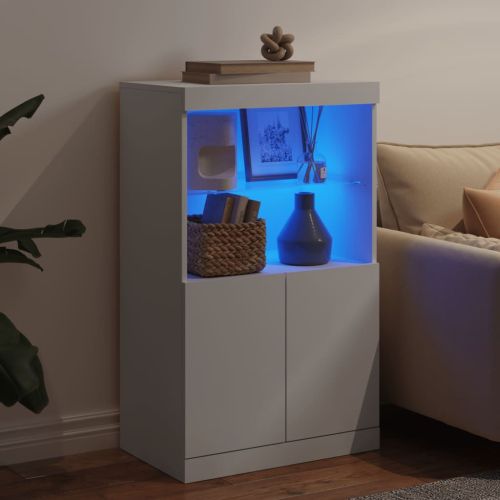 Сайдборд с LED светлини, бял, 60,5x37x100 см