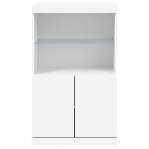 Сайдборд с LED светлини, бял, 60,5x37x100 см