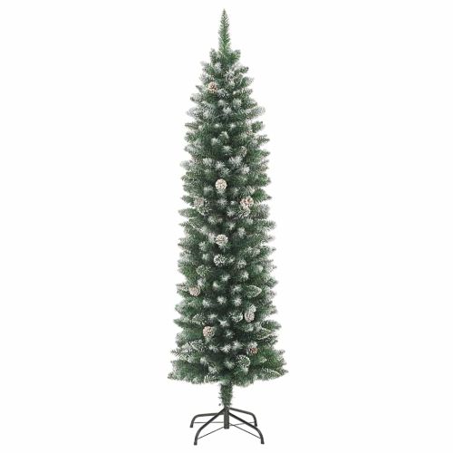 Изкуствено Тънко Коледно Дърво Зелен и бял 150 cm