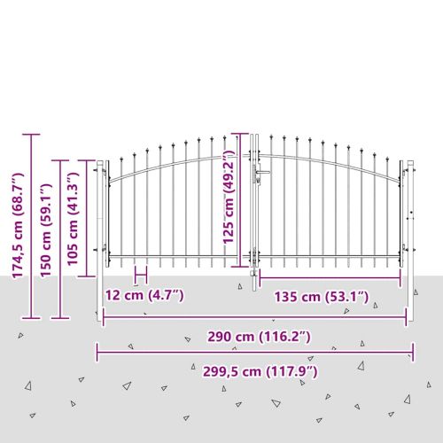 Двойна порта WOERDEN 299,5 x 174,5 см Стомана Сиво С ключалка