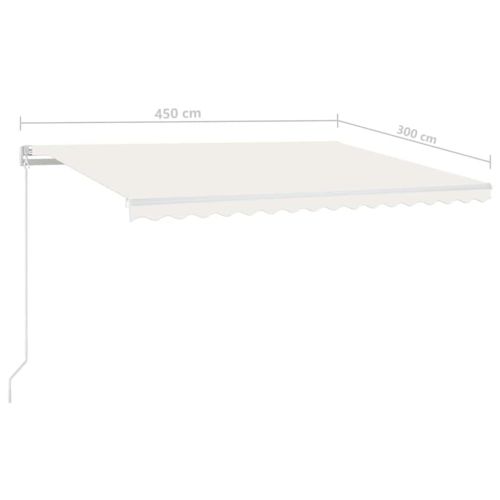 Ръчно прибиращ се сенник с LED, 450x300 см, кремав