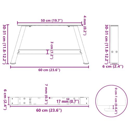 Крака за масичка за кафе, А-образни, 2 бр., бели, 60 x (30-31) см, стомана