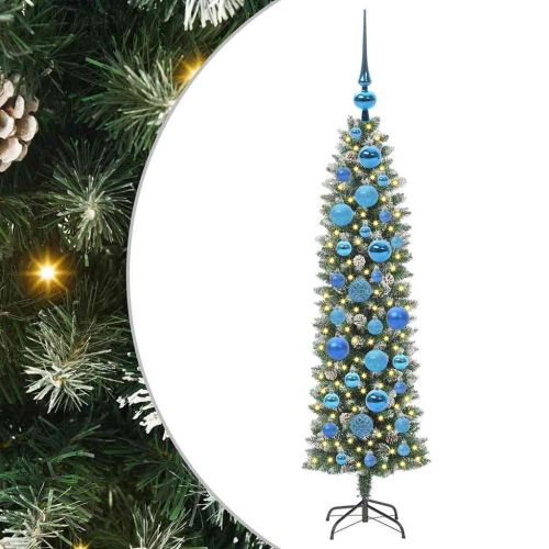 Изкуствено Тънко Коледно Дърво Зелен и бял 120 cm