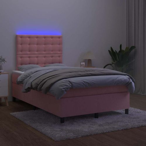 Боксспринг легло с матрак и LED, черно, 120x190 см, кадифе
