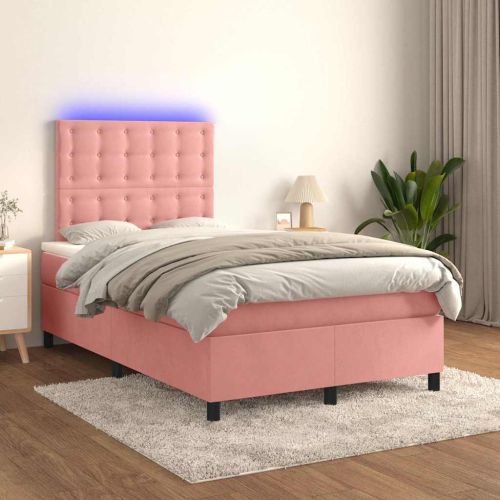 Боксспринг легло с матрак и LED, черно, 120x190 см, кадифе