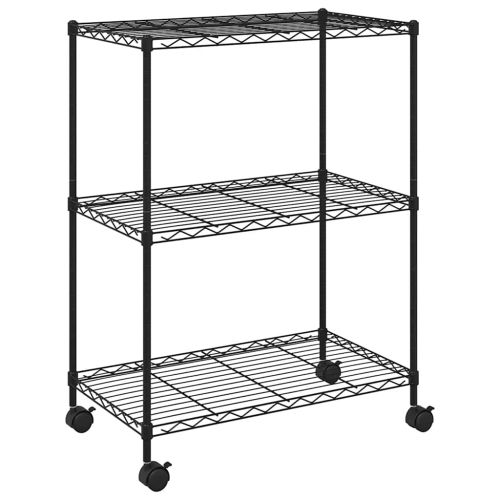 3-етажен стелаж за съхранение с колела 60x35x81 см черен 150 кг