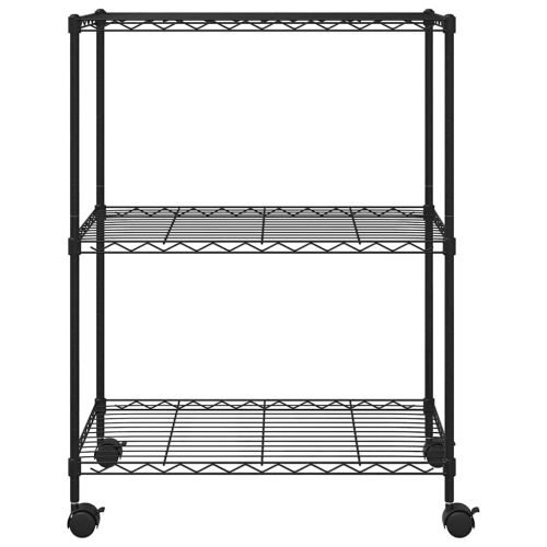 3-етажен стелаж за съхранение с колела 60x35x81 см черен 150 кг