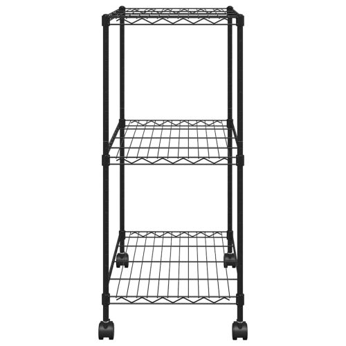3-етажен стелаж за съхранение с колела 60x35x81 см черен 150 кг