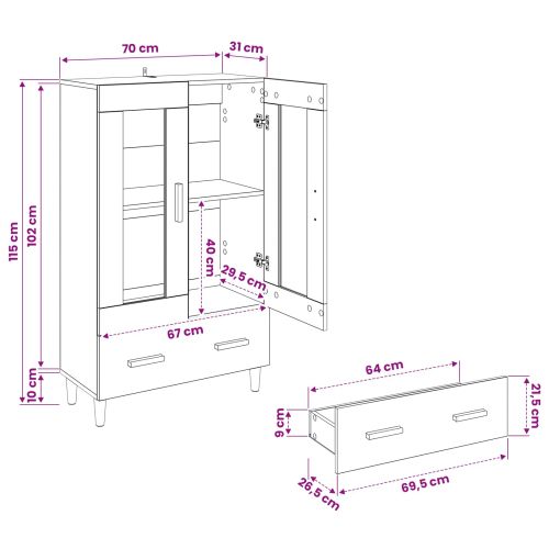 Висок шкаф Черния дъб 70 x 31 x 115 см Инженерна дървесина