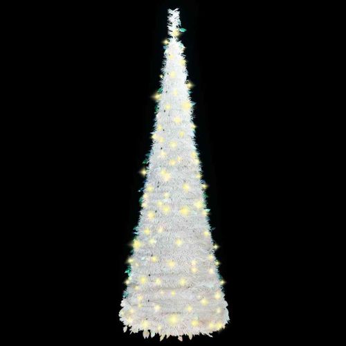 Изскачаща изкуствена коледна елха 150 LED светлини бяла 180 см