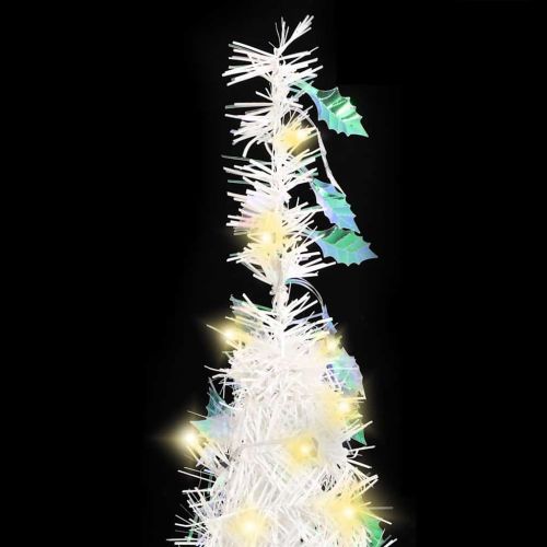 Изскачаща изкуствена коледна елха 150 LED светлини бяла 180 см