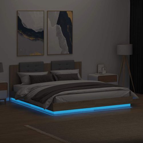 Рамка за легло с табла и LED осветление, дъб сонома, 180x200 см