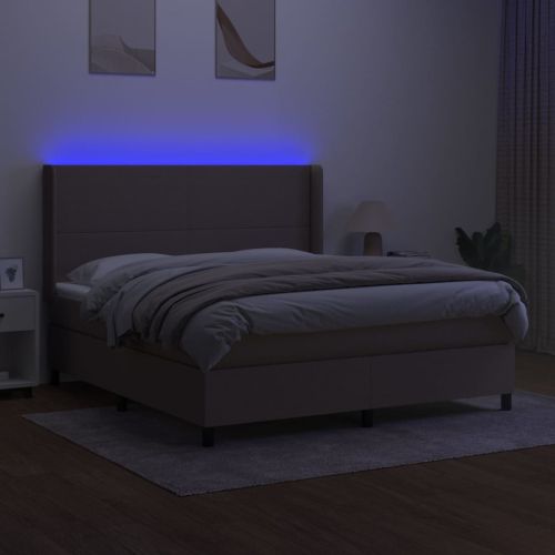 Боксспринг легло с матрак и LED, таупе, 180x200 см, плат