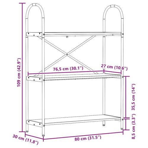 Рафт за книги 3 нива 80 x 30 x 109 см Инженерна дървесина