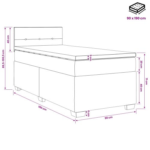 Континентално легло с матрак Тъмносиво 90 x 190 cm Кадифе