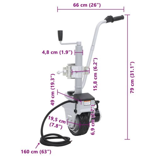Алуминиево моторизирано опорно колело за ремарке 12 V 350 W