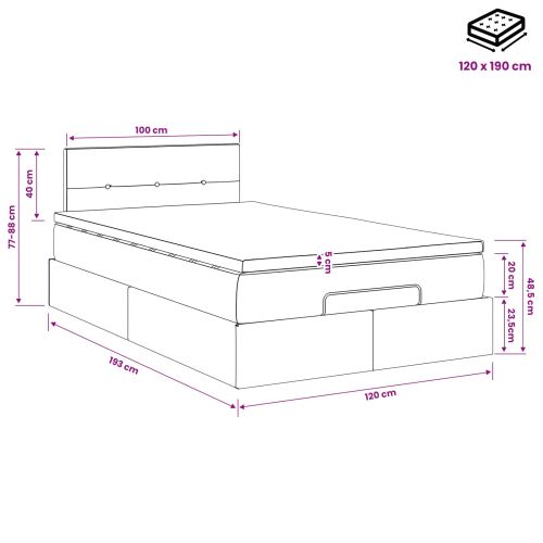 Огледално легло с матрак с таблото Черно 120 x 190 cm Текстил