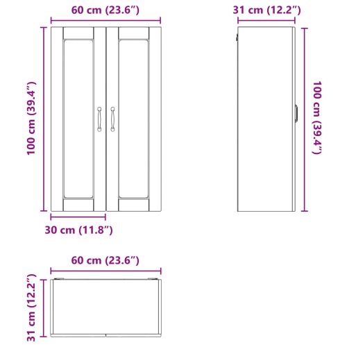 Стенен стъклен шкаф PORTO Бяло 60 x 31 x 100 см