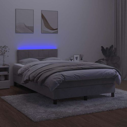 Боксспринг легло с матрак и LED, светлосиво, 120x190 см, кадифе