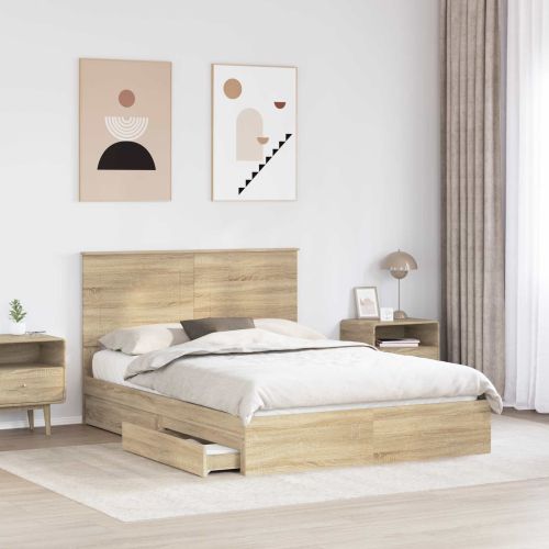 Легло с място за съхранение с чекмедже Сонома дъб 140 x 190 cm