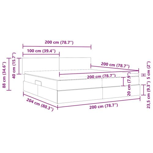 LED легло за съхранение с матрак Тъмносиво 200 x 200 cm Кадифе