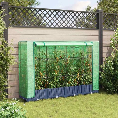 Повдигнато легло с покривало за оранжерия, ратанова имитация, 160x40x123 см