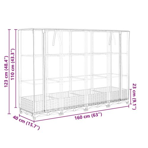Повдигнато легло с покривало за оранжерия, ратанова имитация, 160x40x123 см