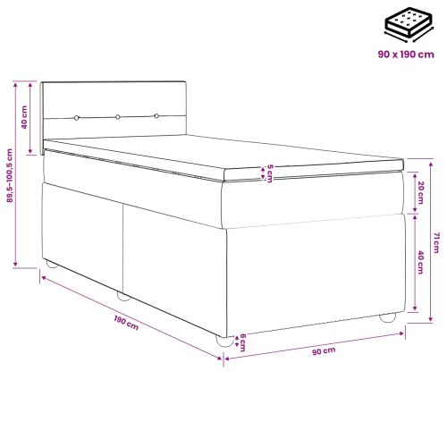 Континентално легло с матрак Черно 90 x 190 cm Текстил