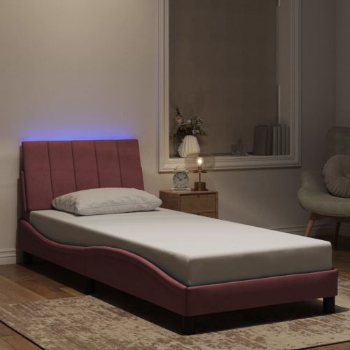 Рамка за легло с LED осветление без матрак Hanko, розова, 80x200 см, кадифе