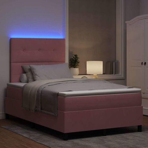 LED кутия за пружини с легло Розово 120 x 200 cm Кадифе