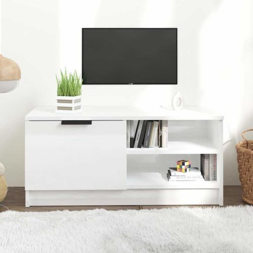 ТВ шкаф бял гланц 80x35x36,5 см инженерно дърво