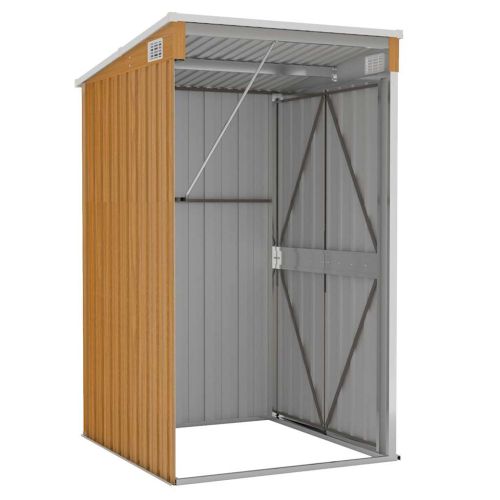 Градинска барака за стенен монтаж кафява 118x100x178 см стомана