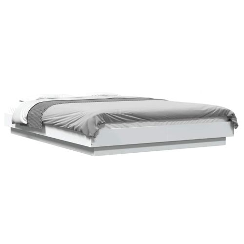 Рамка за легло с LED осветление бяла 140x200 см инженерно дърво