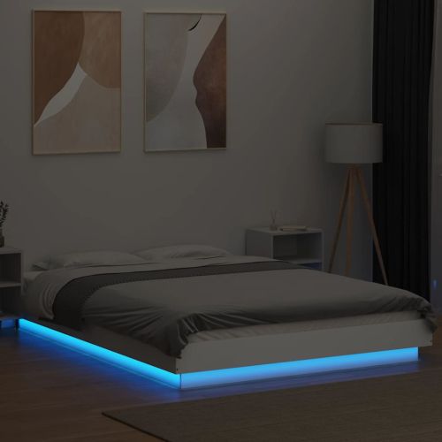 Рамка за легло с LED осветление бяла 140x200 см инженерно дърво