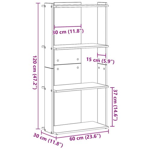 Библиотека 3 рафта сив сонома 60x30x120 см инженерно дърво