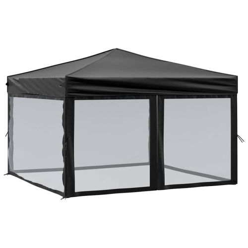 Сгъваема парти палатка със странични стени, черна, 3x3 м