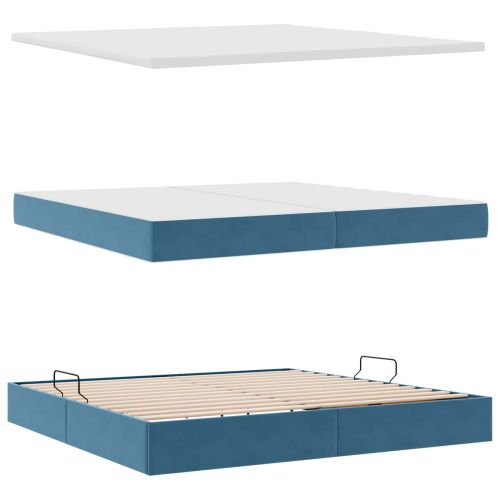 Легло с място за съхранение Тъмен син 200 x 200 cm Кадифе