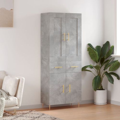 Висок шкаф, бетонно сив, 69,5x34x180 см, инженерно дърво