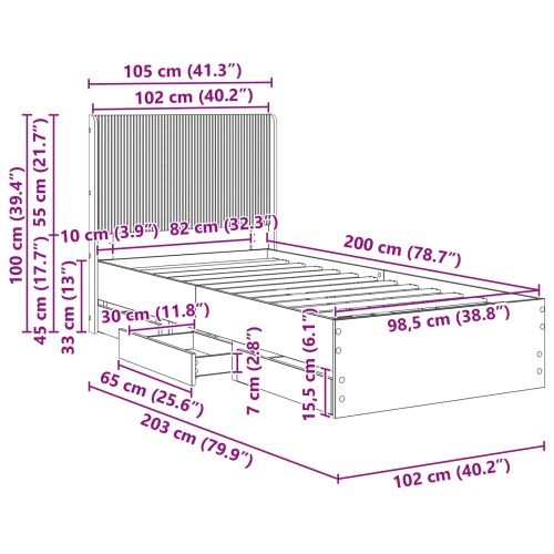 Рамка за легло с място за съхранение и табла Черно 100 x 200 cm