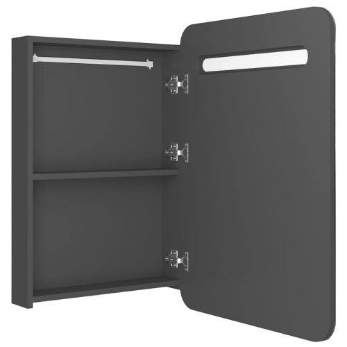 LED шкаф с огледало за баня, сив, 60x11x80 см